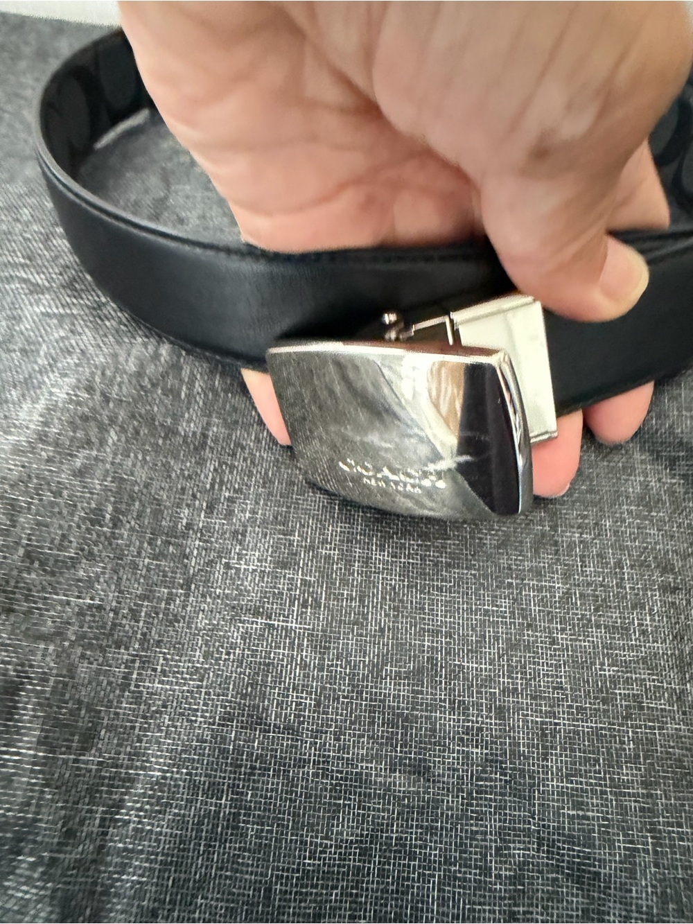 Coach Black Leather Belt with Silver-Tone Buckle